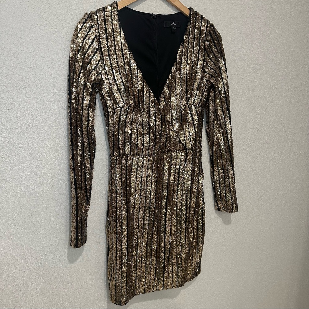 Lulu's Party Starts Now Shimmering Gold Sequin Long Sleeve Dress - Picture 3 of 11